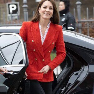 NWT Zara Tweed Double Breasted Red Blazer Jacket Kate Middleton Sz S